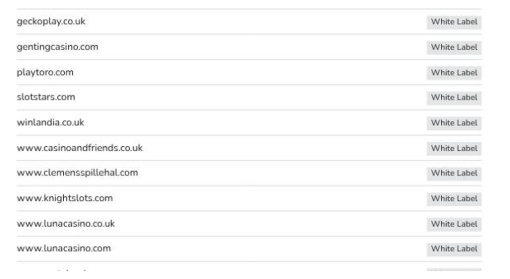 Gambling Commission register showing White Label domains on Skill On Net Limited account 39326, including gentingcasino.com