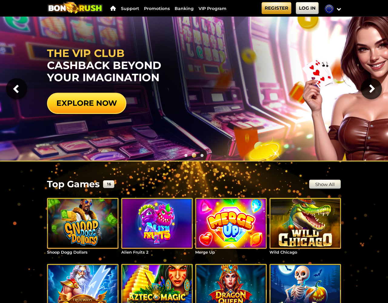 The Bon Rush homepage as served to a UK visitor