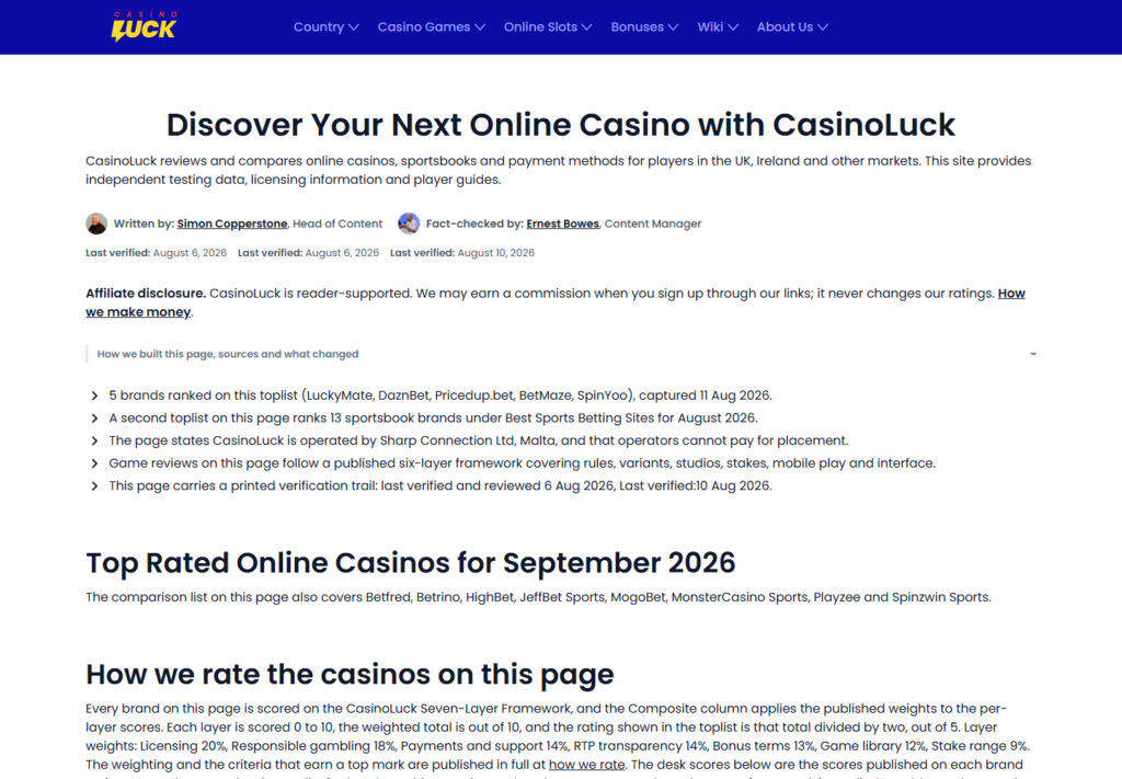casinoluck.com on 7 September 2026, now an affiliate review site
