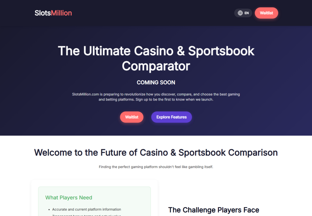 The slotsmillion.com waitlist page as it loaded on 7 September 2026