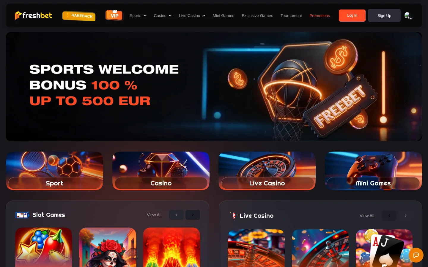 Freshbet homepage on 2 October 2026 showing a sports welcome bonus of 100% up to 500 EUR